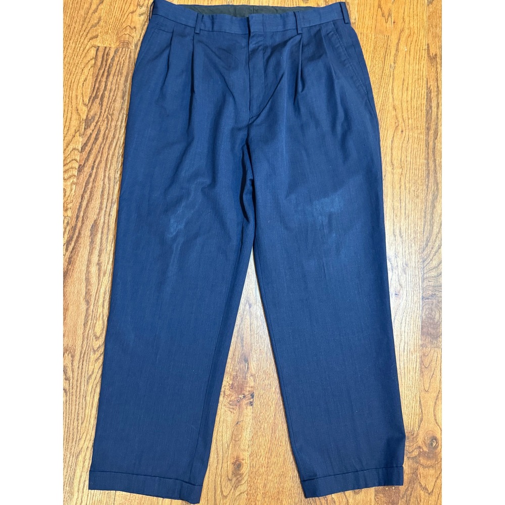 Jos. A. Bank Travelers‎ Collection Mens Navy Blue 100% Wool Pleated Pants 34x27